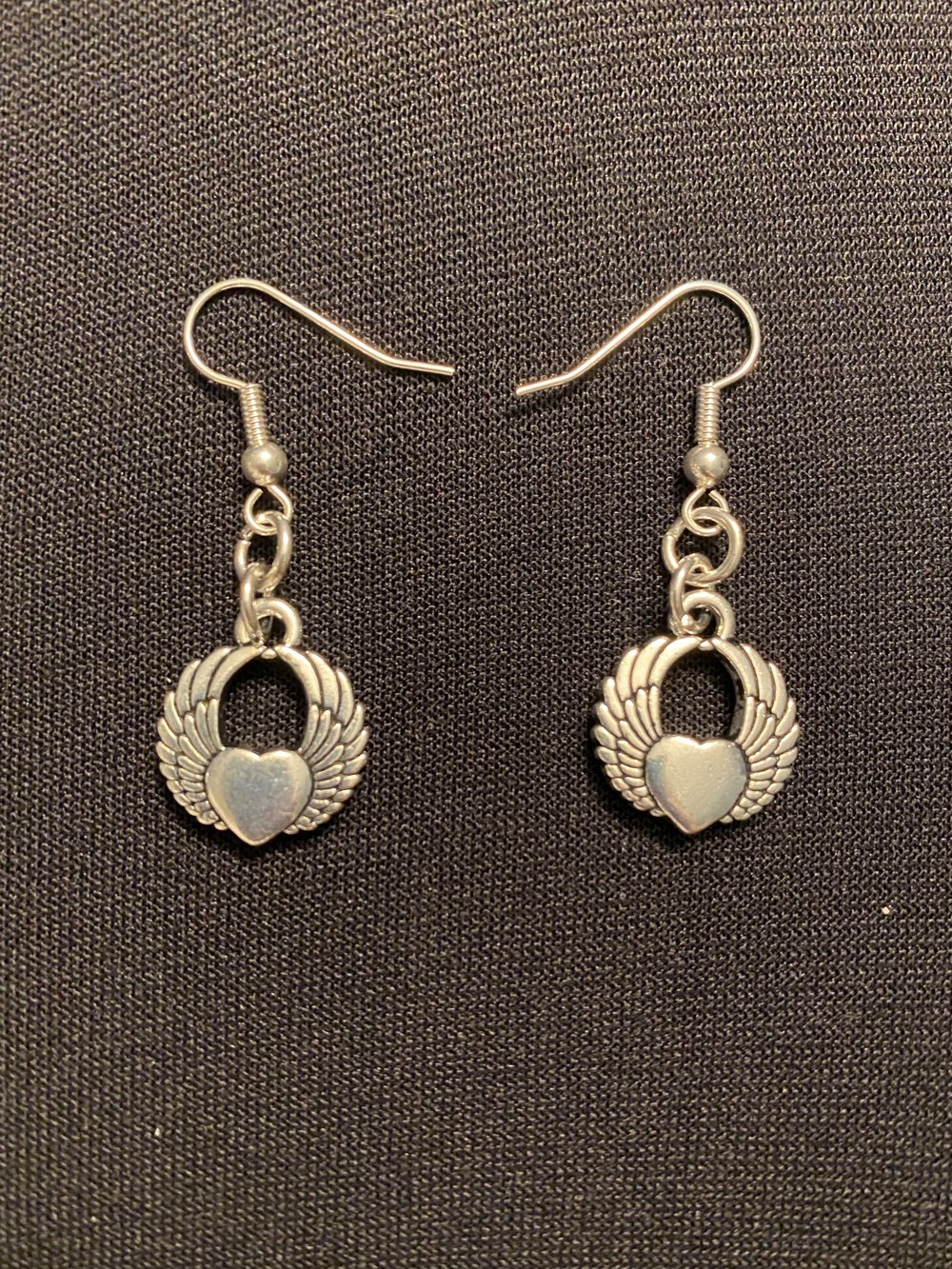 Silver Winged Heart Earrings