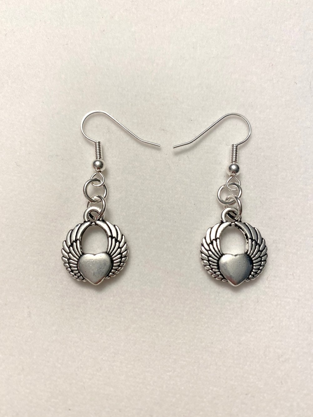 Silver Winged Heart Earrings