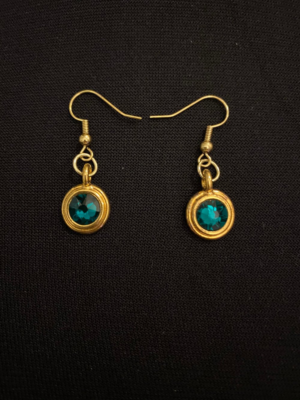 Emerald Glass Pendant Gold Earrings