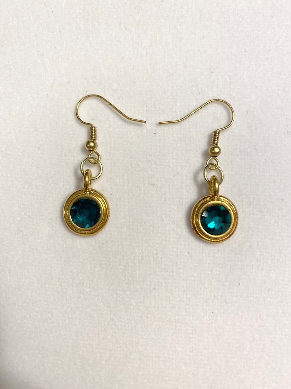 Emerald Glass Pendant Gold Earrings