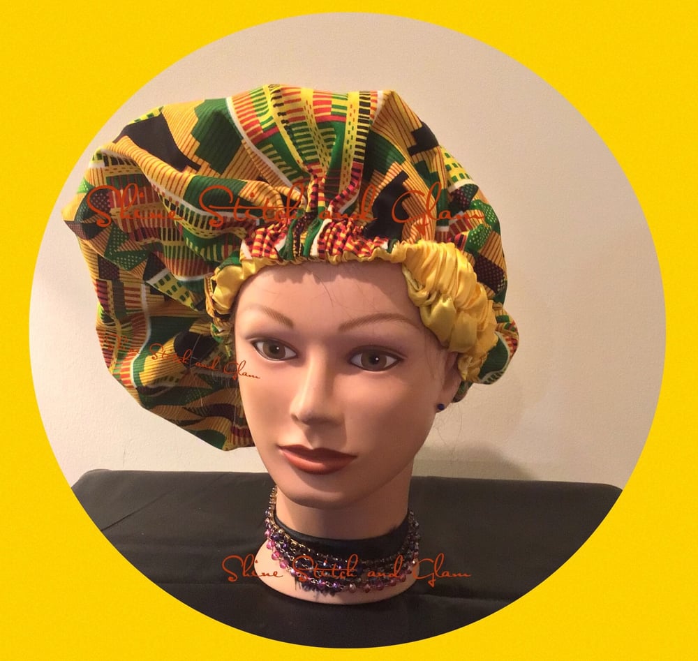 African Kente Cloth Satin Lined Bonnets Shine Stitch And Glam