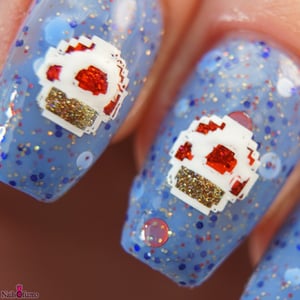 Image of Captain Toad –blue base, dot glitter in red holo & matte white, with blue, red & gold hex gl