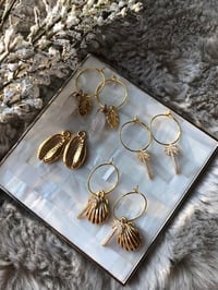Image 3 of Gold Palm Tree and Shell Small Hoop