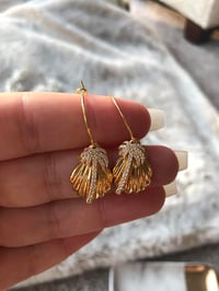 Image 2 of Gold Palm Tree and Shell Small Hoop
