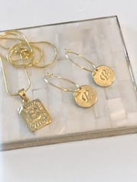 Image 3 of Gold Initial Coin Hoops