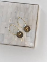 Image 1 of Gold Initial Coin Hoops
