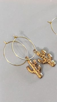 Image 1 of Gold Cactus Hoops
