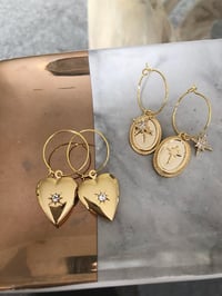 Image 3 of Gold Plated Heart Locket Hoops