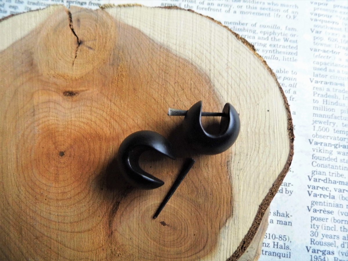 Black Donut Wooden Hoops Huggie Earrings