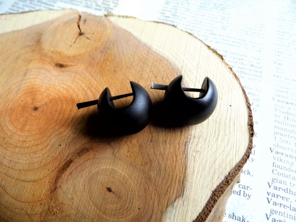 Black Donut Wooden Hoops Huggie Earrings