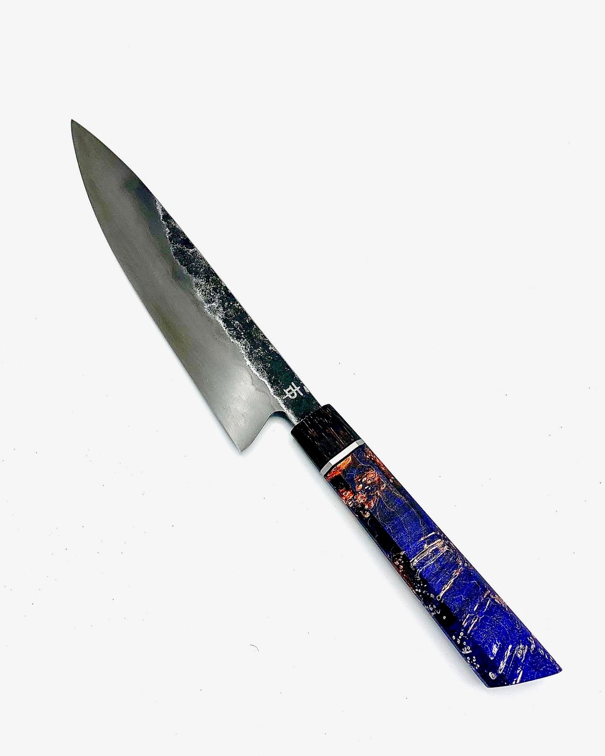 230mm Custom Chef Forged C100 With Hamon Blue Galaxy Maple Burl Daniel Tiess Knives 230mm Custom Chef Forged C100 With Hamon Blue Galaxy Maple Burl Daniel Tiess Knives