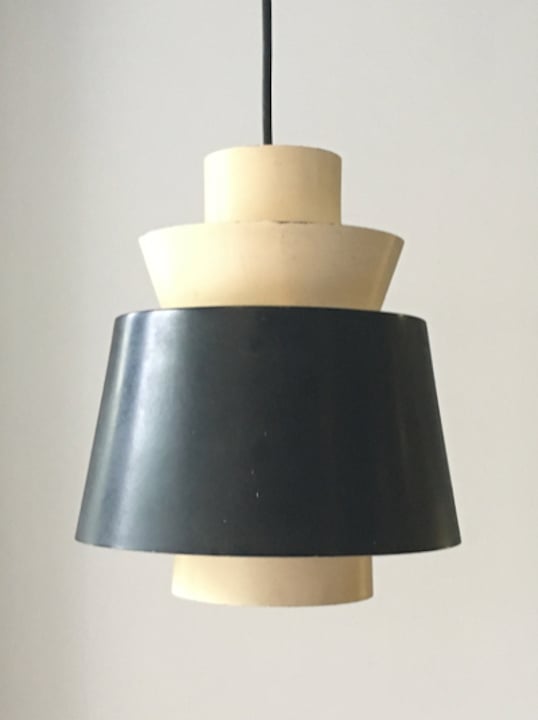 Image of Pendant Light of Black and Off-White Metal by Stilnovo Italy (Labelled)