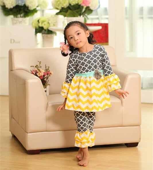 Image of Izzy Jade Grey and Yellow Chevron Ruffle Outfit