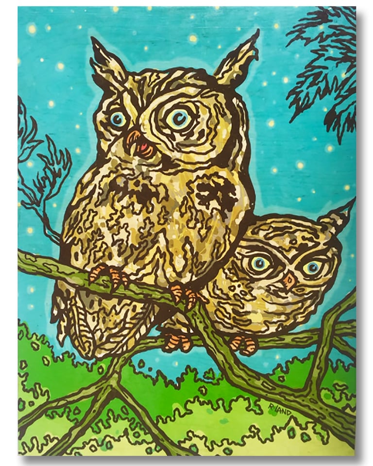 Owls print on wood Image 2