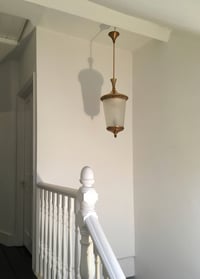Image 2 of Mid-Century Lantern with Semi-Frosted Glass and Gilt Details by Lumi, Italy