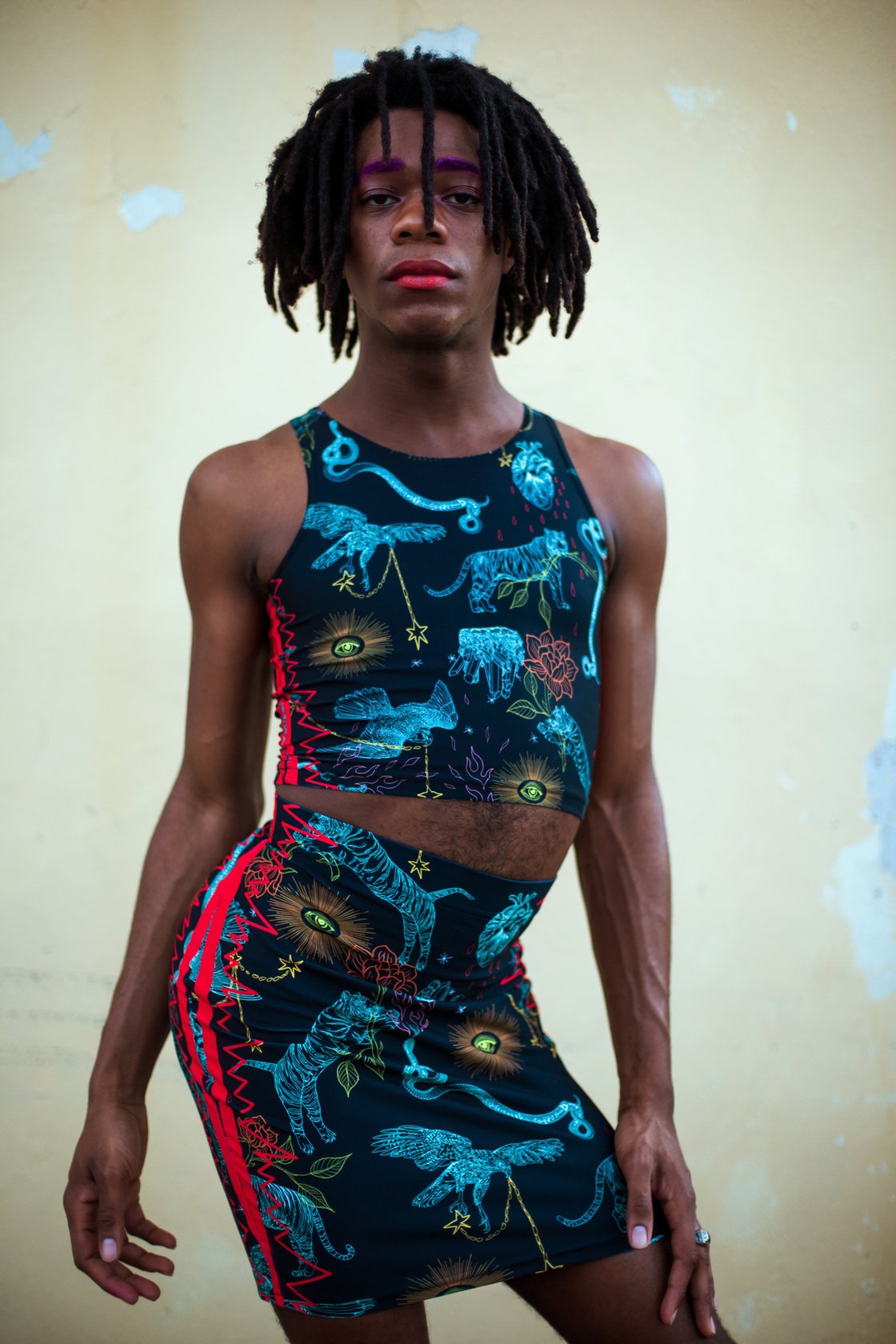 Image of Fitted Skirt in Protectors Print
