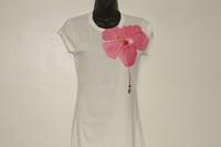 Image 1 of Handpainted Hibiscus - Pinky Coral on White Tee