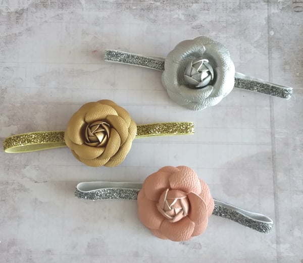 Image of Leather Rose Glitter Headbands 