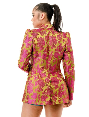 Image of Plus Jacquard Front Button Closure Blazer Jacket