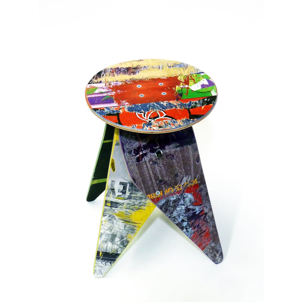 Image of Flat Top Side Table or Stool - Recycled Skateboards with 12.5 inch Diameter Top