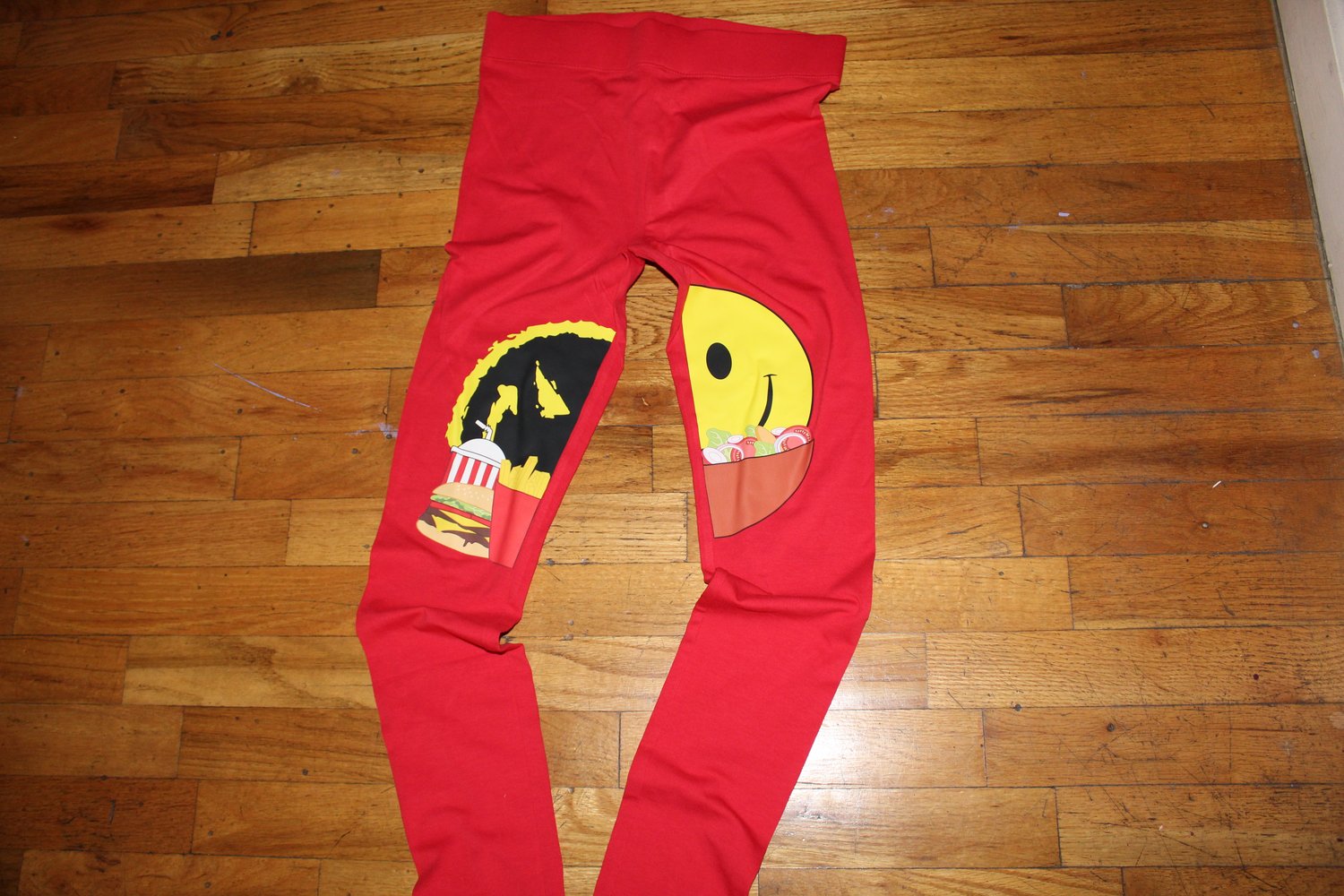 Image of Red "Eat Clean🥗/Cheat Sneaky🍟" Leggings