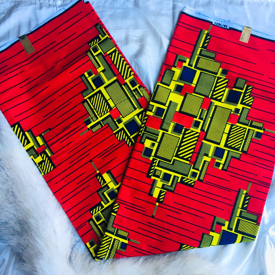 Image of African Fabric - Red, yellow & blue