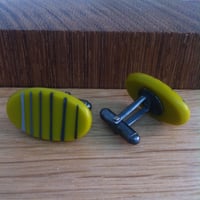 olive green oval stripe cufflinks