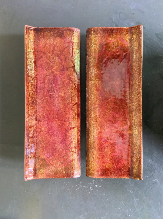 Image of Italian Enamel Door Handles in Pink Burnt-Orange & Gold Tones