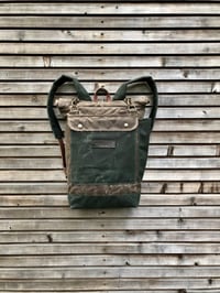 Image 1 of College backpack in waxed canvas / waterproof rucksack with roll up top and double closure COLLECTIO