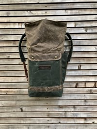Image 2 of College backpack in waxed canvas / waterproof rucksack with roll up top and double closure COLLECTIO