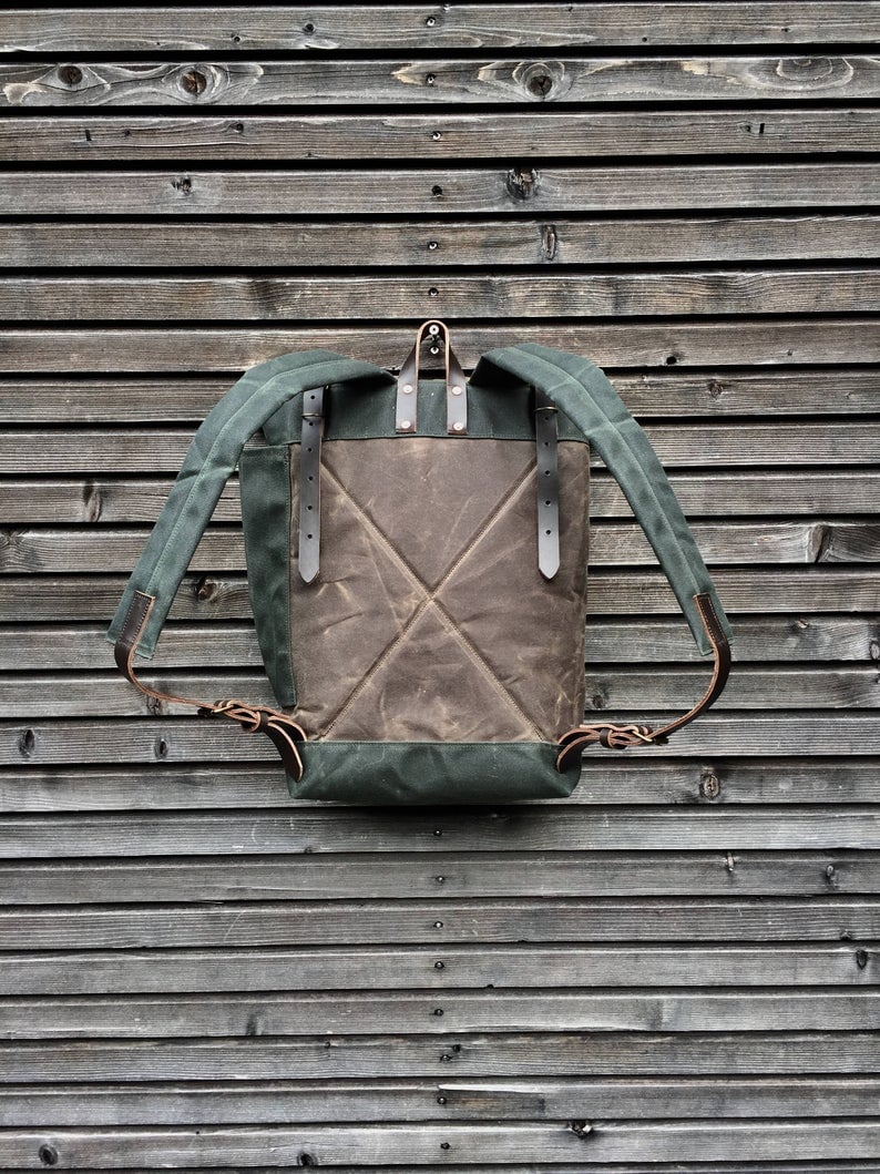 Image of College backpack in waxed canvas / waterproof rucksack with roll up top and double closure COLLECTIO