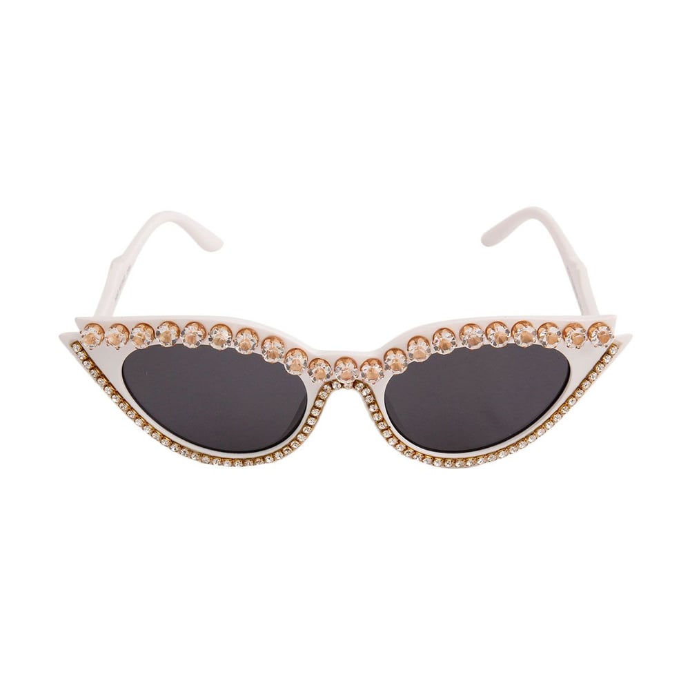 Image of White Bling Cat Eye Crystal Sunglasses