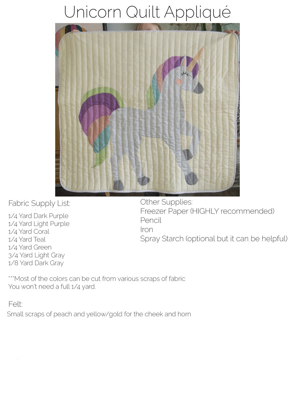 Unicorn Quilt Template