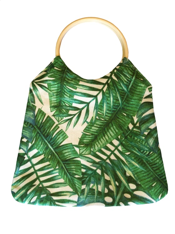 Image of Round Handle Tote 'Leaves' & 'Bird of Paradise'