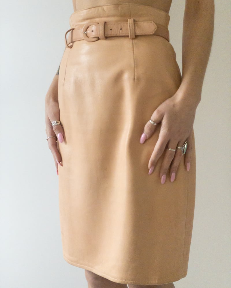 Image of 80's Henri Bendel Blush Leather Pencil Skirt