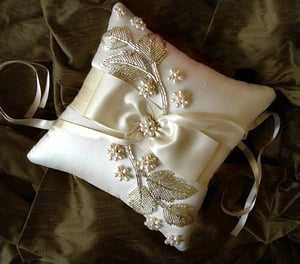 Image of Falina Pearl Ivory Silk Ring Bearer Pillow