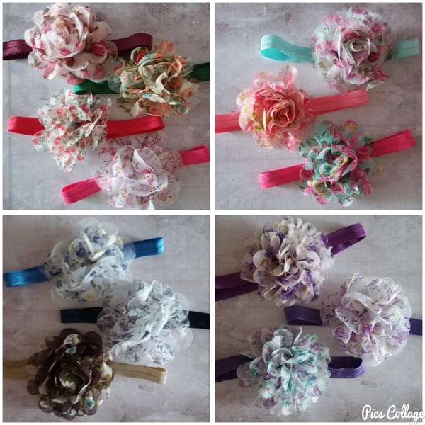 Image of 4 Inch Floral Flower Headbands -13 Color Choices 