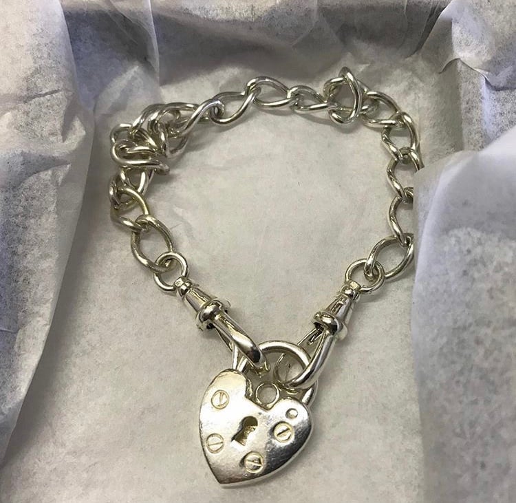 Image of Silver Heart Padlock Bracelet