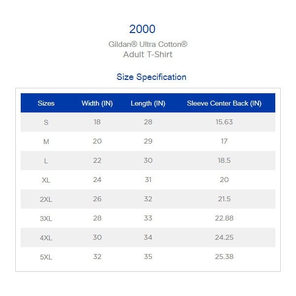 Image of Gildan ultra cotton t-shirt size chart