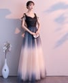 Lovely Tulle Gradient Straps Long Party Dress, A-line Bridesmaid Dress