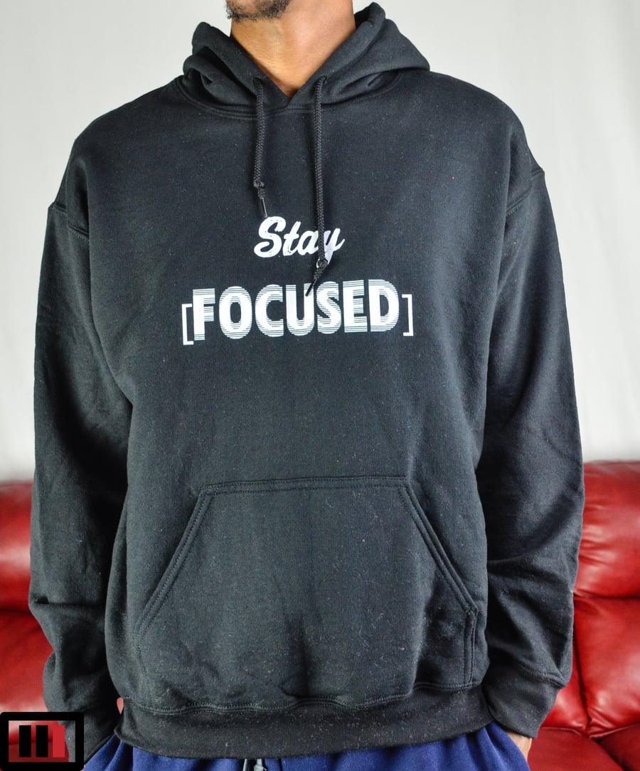 Image of Stay [Focused] Black Hoodie ( white, grey )