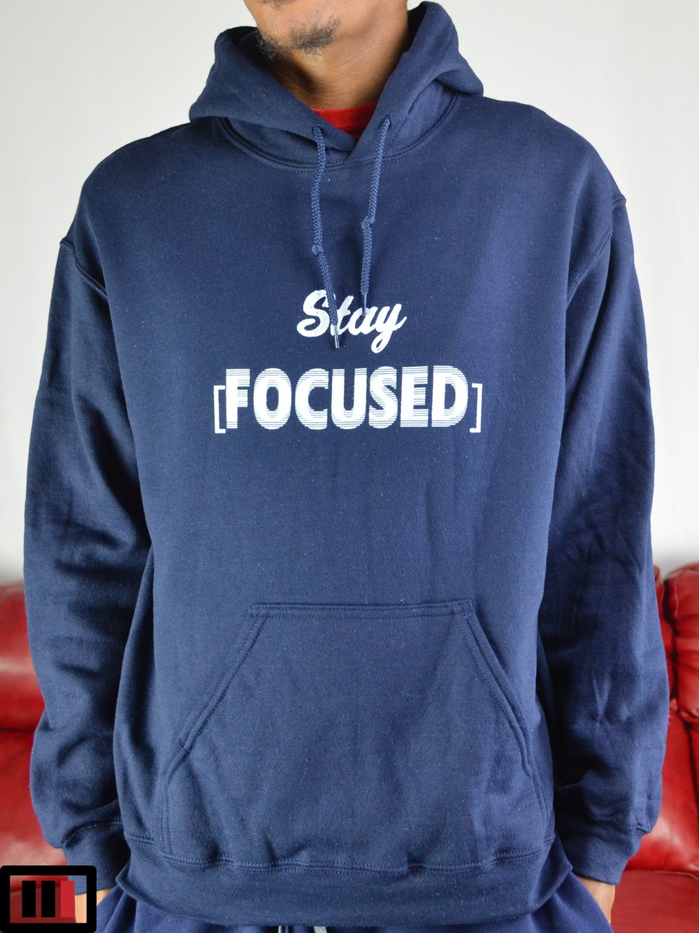 Image of Stay [Focused] Navy Blue Hoodie ( white, grey )