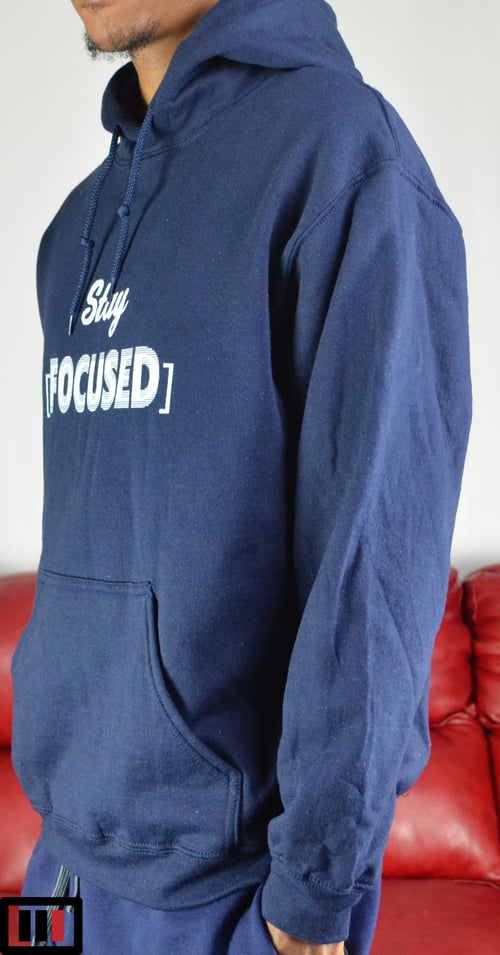 Image of Stay [Focused] Navy Blue Hoodie ( white, grey )