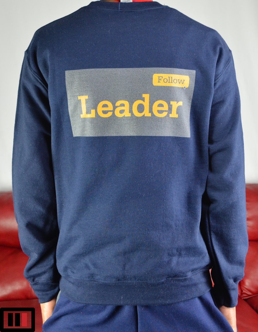 Image of Follow the Leader Navy Blue Sweatshirt (grey, gold)