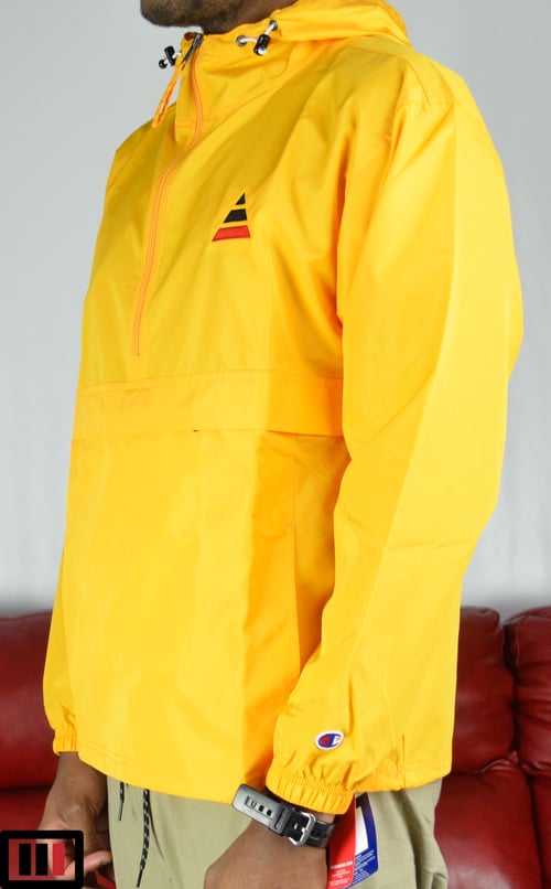 Image of "Tri" Yellow Embroidered Champion Packable Jacket ( black, red )