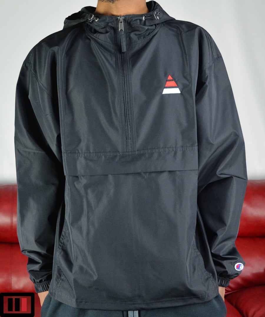 Image of "Tri" Black Embroidered Champion Packable Jacket ( red, silver )