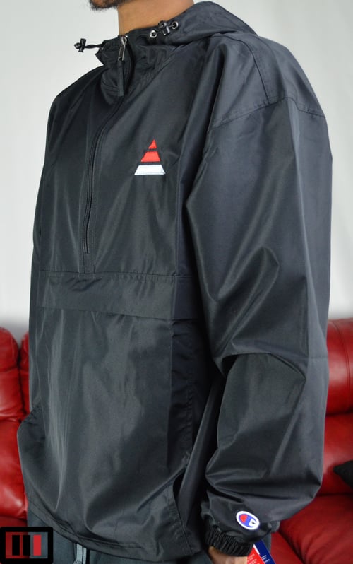 Image of "Tri" Black Embroidered Champion Packable Jacket ( red, silver )