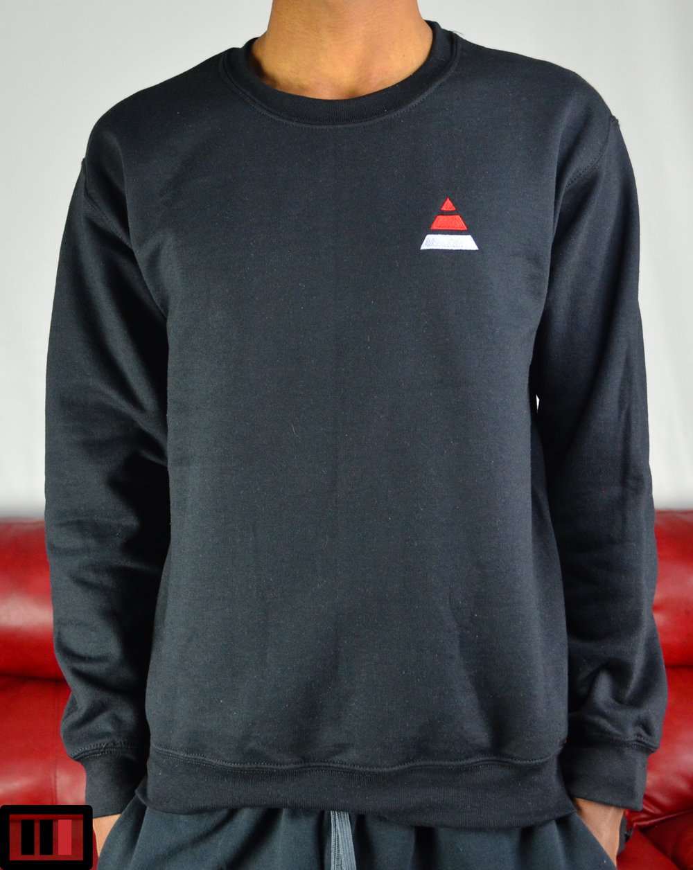 Image of "Tri" Embroidered Black sweatshirt ( red, silver )