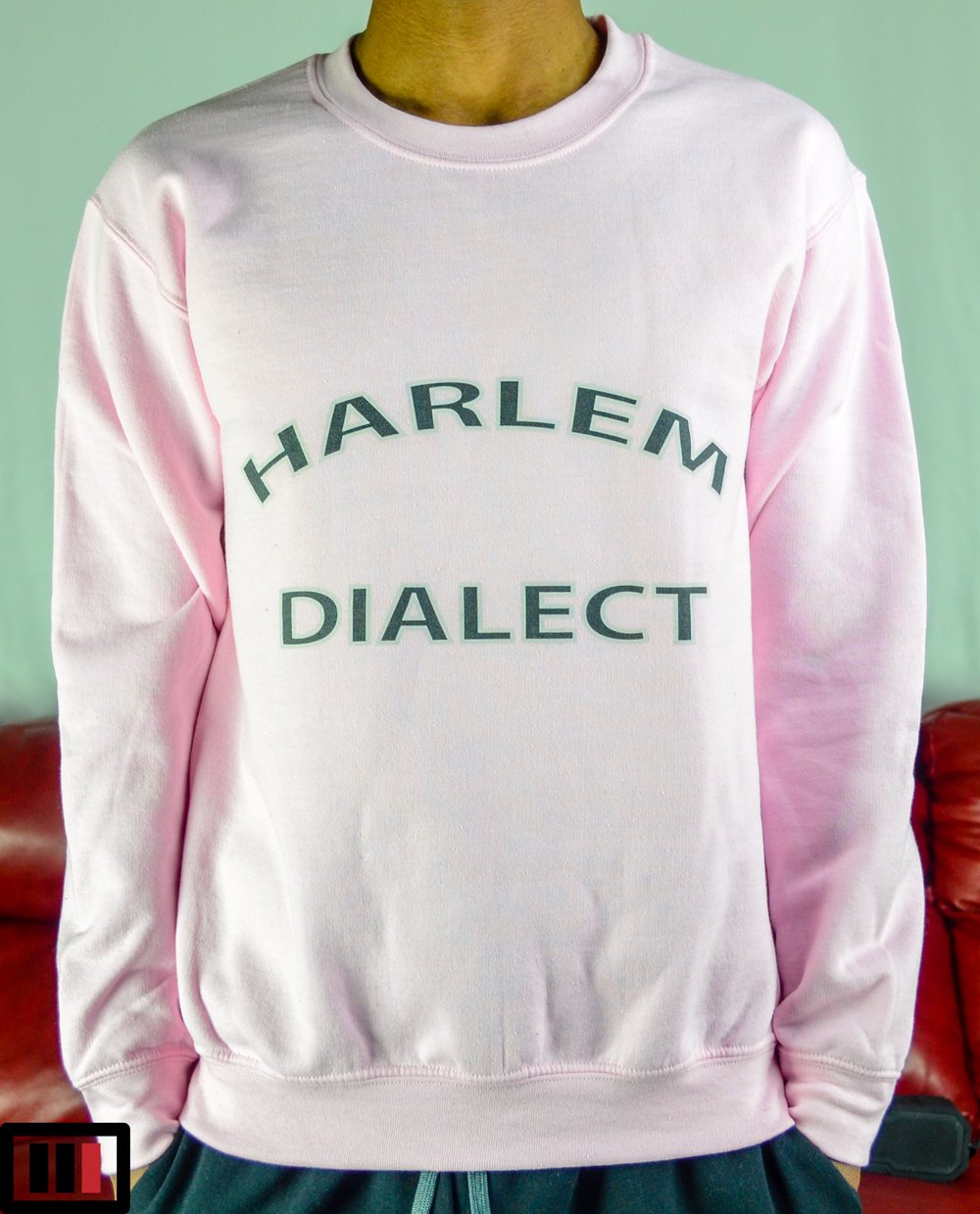 Image of "Harlem Dialect" Pink sweatshirt (black, grey )