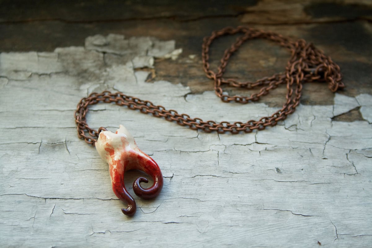 PRE-ORDER: Coffee Stained 3-Root Tooth Necklace on Copper Chain